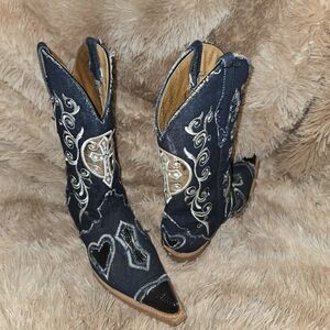 Lucchese Blue and Silver Embroidered Heeled Boots